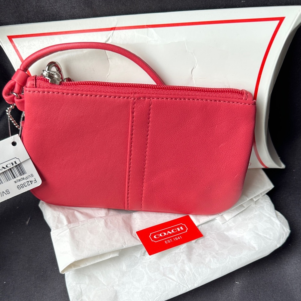 Coach Papaya Pink Leather Wristlet Clutch